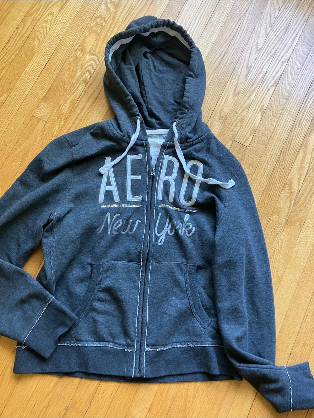 Y2K Aeropostale Gray Hooded Zip-Up Sweatshirt streetwear
